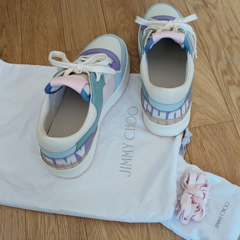 NEW Jimmy Choo Florent Sneakers – Cream & Pink Size 38 - Picture 5 of 11